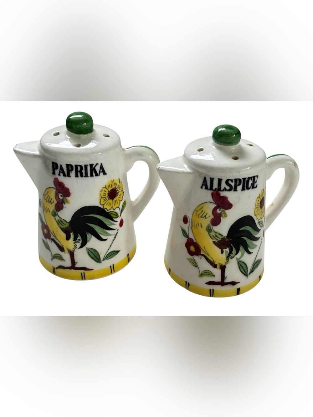 VINTAGE CERAMIC SPICE SHAKERS ALLSPICE PAPRIKA ROOSTER